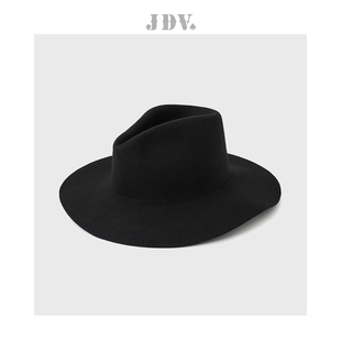 JDV饰品商场同款 黑色绵羊毛爵士帽礼帽大檐帽帽子WHT3802 秋冬新品