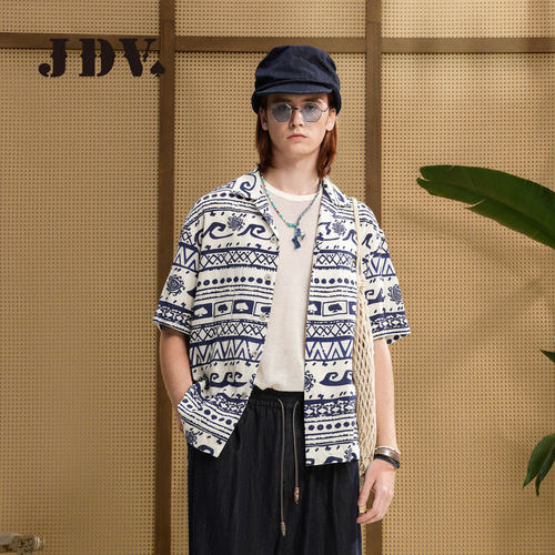 JDV商场同款莱赛尔夏威夷衬衫2026夏季民族风复古透气衬衣SIXA152