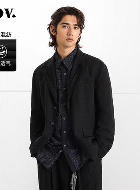 JDV商场同款春秋季新款黑色棉麻西装外套宽松休闲西服男装SMJ50W2
