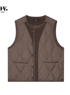 JDV男装棕色羽绒马甲秋冬季复古无领简约百搭羽绒马甲男款WDV5324