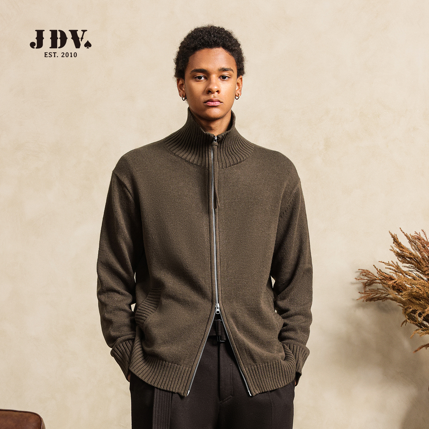 JDV商场同款羊毛混纺高领开衫毛衣男士2025秋冬新款休闲针织外套