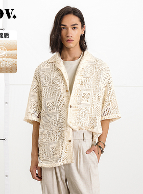 JDV男装商场同款春季男士米色镂空衬衫短袖休闲舒适上衣SIX5250