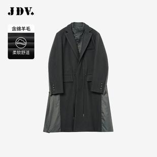 银灰色翻领大衣拼接长款 男士 外套WCO4513 秋冬新款 JDV商场同款