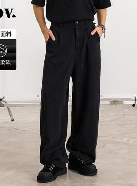 JDV男装2025商场同款春秋新款黑色宽松阔腿牛仔裤子长裤