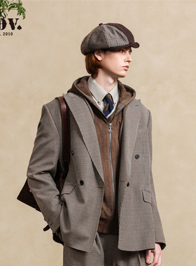 JDV男装复古千鸟格西装外套秋冬季新款英伦风单排扣西服WMJ5035