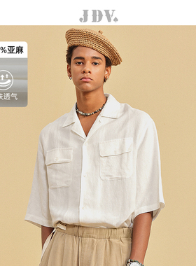 JDV男装夏季新品商场同款古巴领白衬衫衬衣亚麻上衣SIH4380