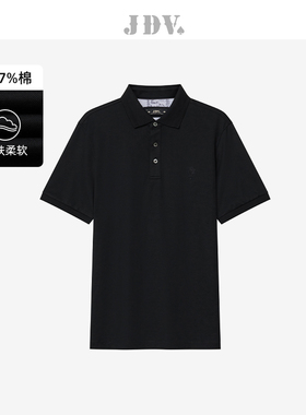 JDV男装夏季新品商场同款黑色棉质POLO衫基础款T恤SPO4460