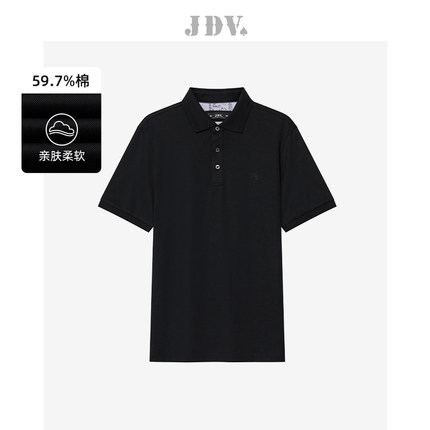 JDV男装夏季新品商场同款黑色棉质POLO衫基础款T恤SPO4460