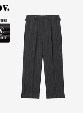 JDV商场同款夏季新款咖啡色条纹西裤男士商务直筒长裤WPW4024