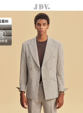 JDV男装春秋新品商场同款米白色西装双排扣西服外套SMM4008