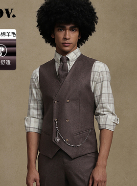 JDV商场同款春秋新款棕色正装男士马甲双排扣羊毛坎肩WFV4007