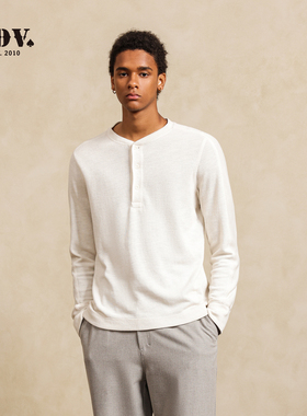 JDV商场同款秋季新品长袖T恤男士纯色复古休闲亨利领上衣WTA5427