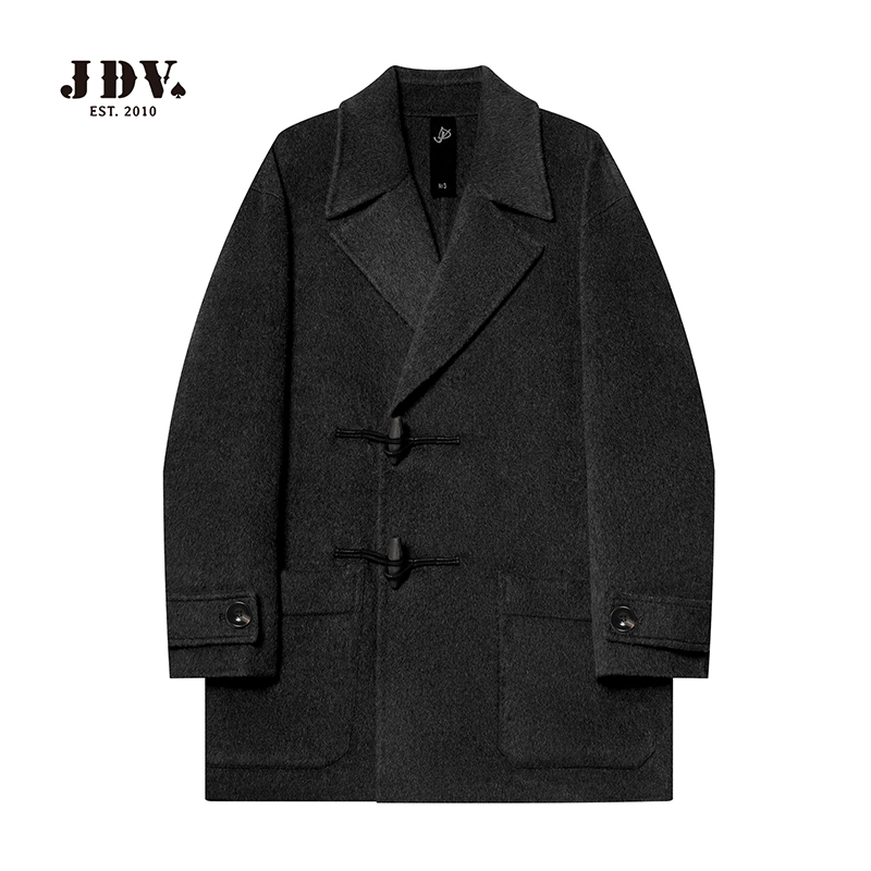JDV商场同款双面羊毛呢羊角扣大衣中长款秋冬季保暖加厚呢子外套