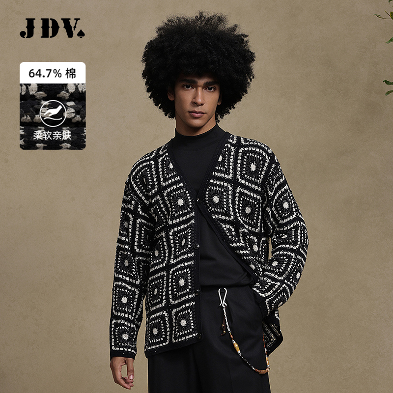 JDV商场同款黑色镂空针织开衫