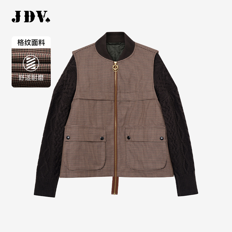 JDV格子拼接男士棒球领棉服外套