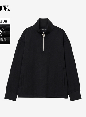JDV男装春秋新品商场同款黑色立领半拉链卫衣长袖宽松上衣WST4373
