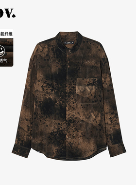 JDV男装春秋新品商场同款棕色印花长袖休闲衬衫上衣WIC4338