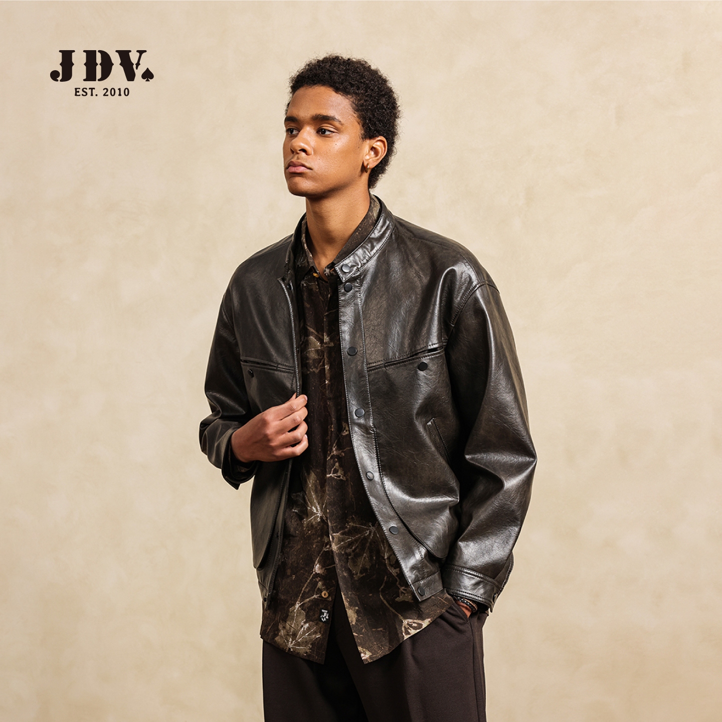 JDV商场同款美式复古皮夹克男士2025秋季新款宽松休闲外套WJK5352