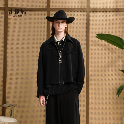 JDV黑色刺绣男士夹克春季新品