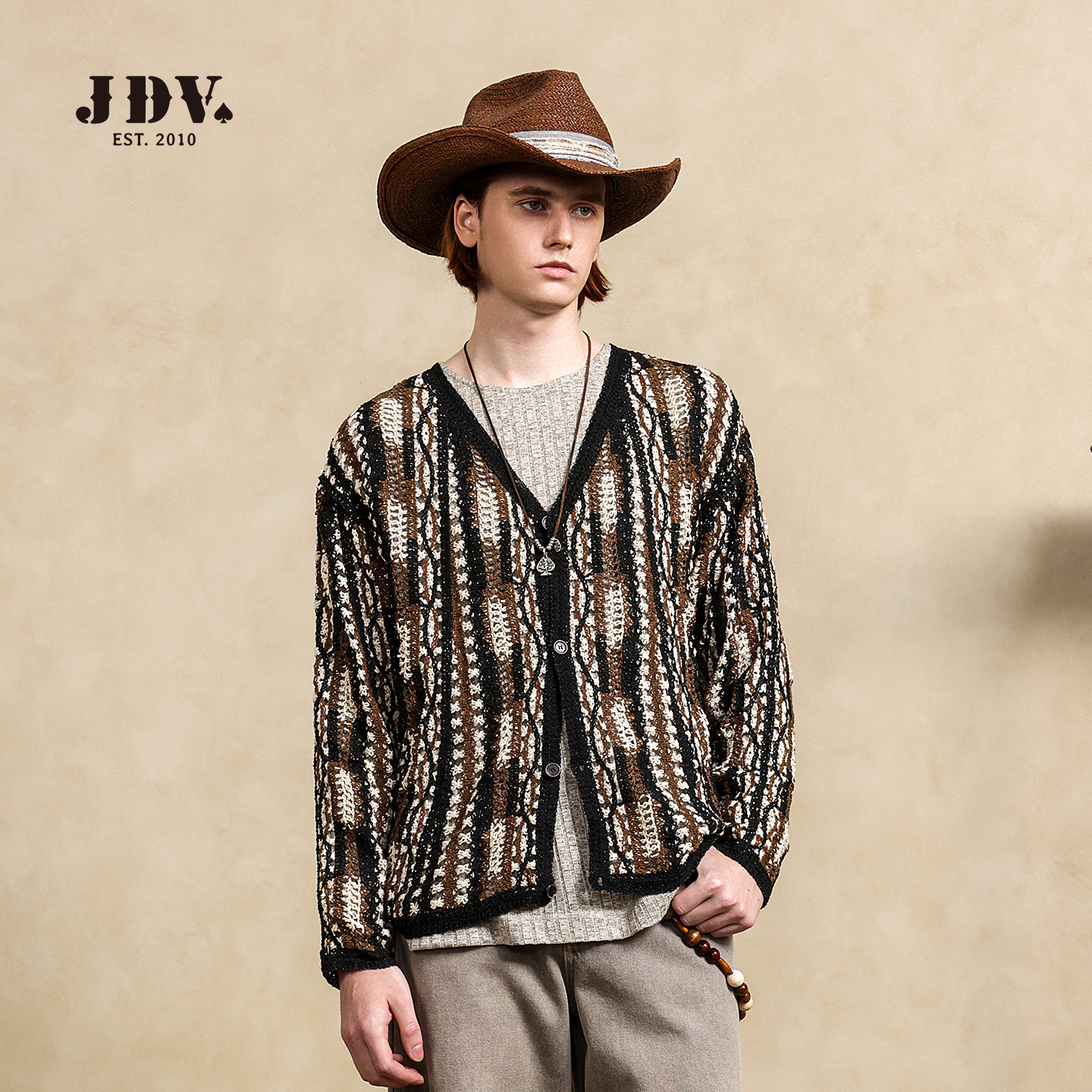 JDV复古撞色条纹开衫针织衫