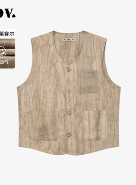 JDV男装春秋新品商场同款卡其色莱赛尔马甲宽松外套WCV4112