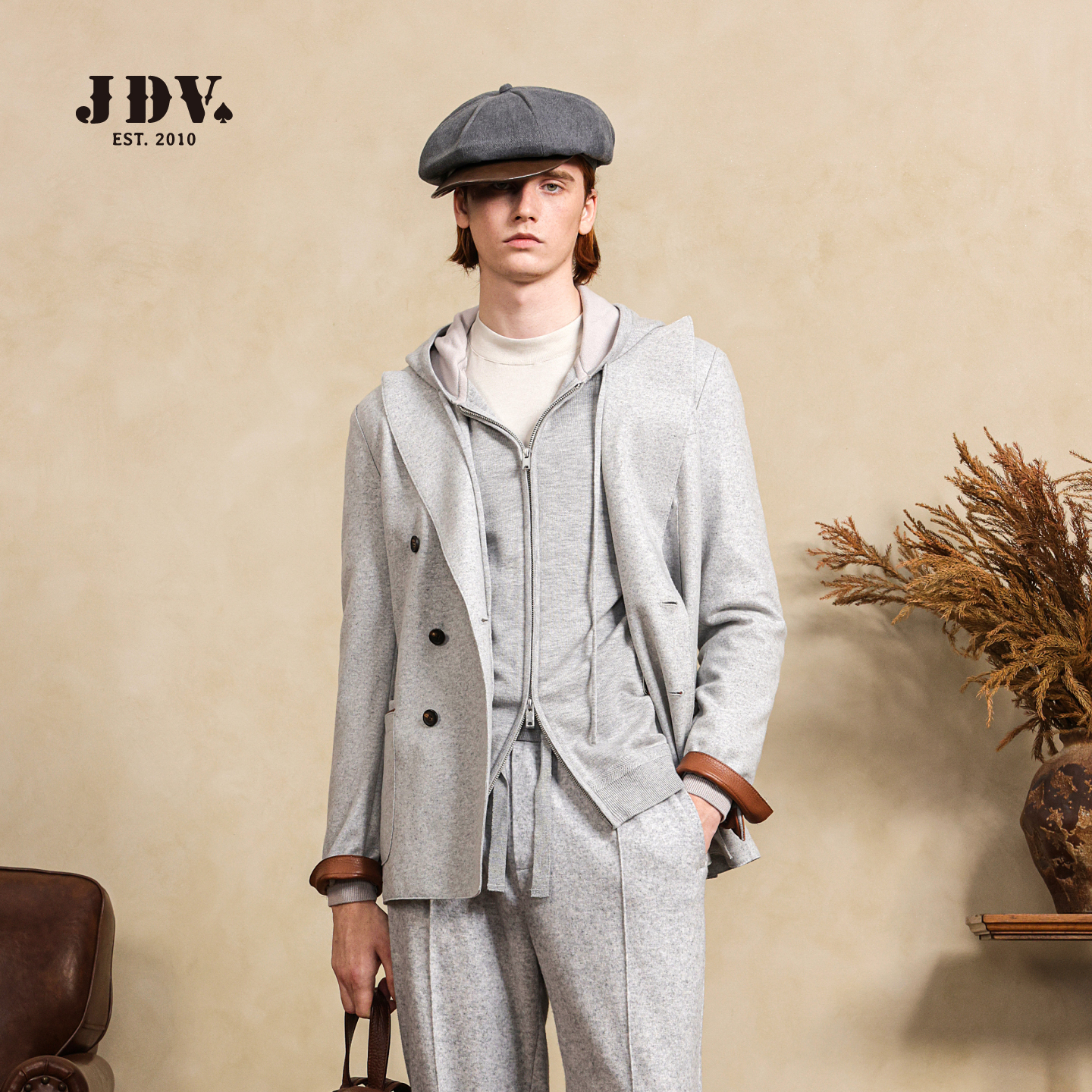 JDV灰色双排扣西装2025秋季新款