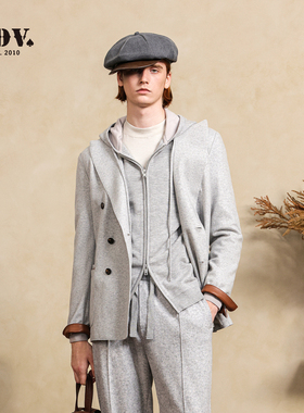 JDV男装绵羊毛双排扣西装春秋季舒适透气灰色休闲西服外套WMJ50S2