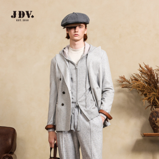 新款 2025秋季 舒适透气灰色休闲西服外套 绵羊毛双排扣西装 JDV男装