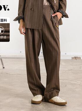 JDV男装 张晋同款春秋季棕色条纹西裤子男士休闲百搭长裤SPL50W1