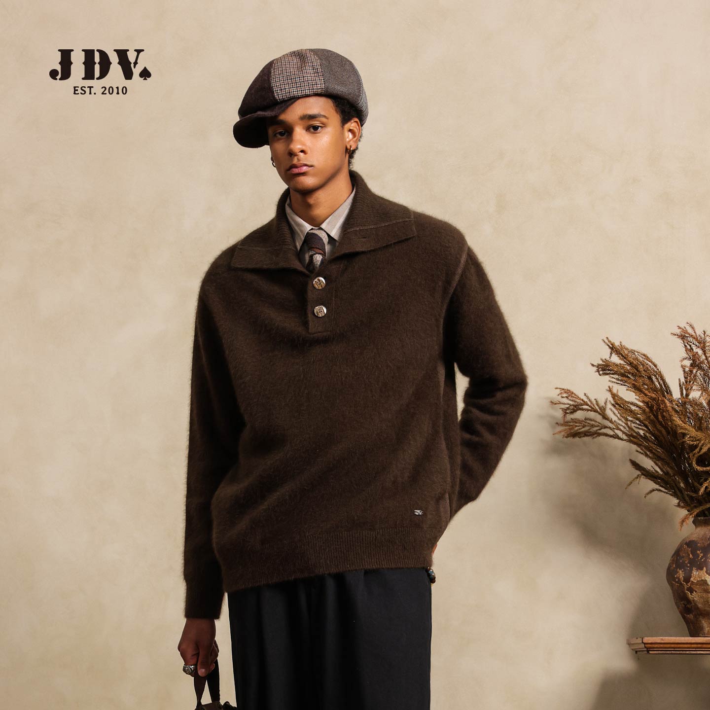JDV男装商场同款绵羊毛针织衫2025秋冬新品时尚保暖简约毛衣男士