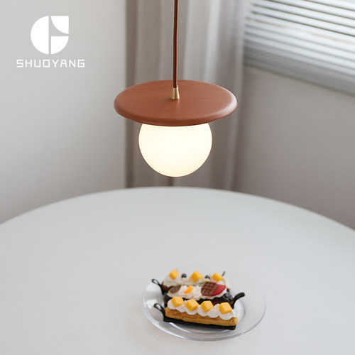 烁阳樱桃木吊灯北欧原木卧室床头单头吧台餐桌岛台木质圆球小灯具