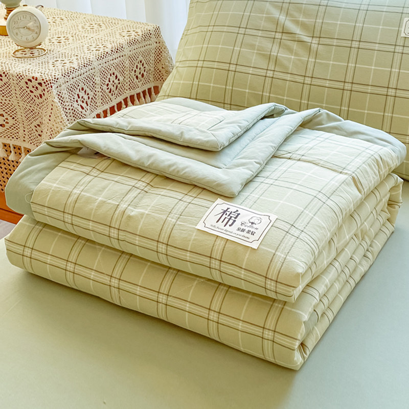 全棉色织水洗棉夏被四件套100纯棉空调被夏凉被夏季可水洗薄被子4