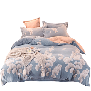 加厚牛奶绒四件套冬季珊瑚绒双面毛绒法兰绒加绒被套床上用品床笠