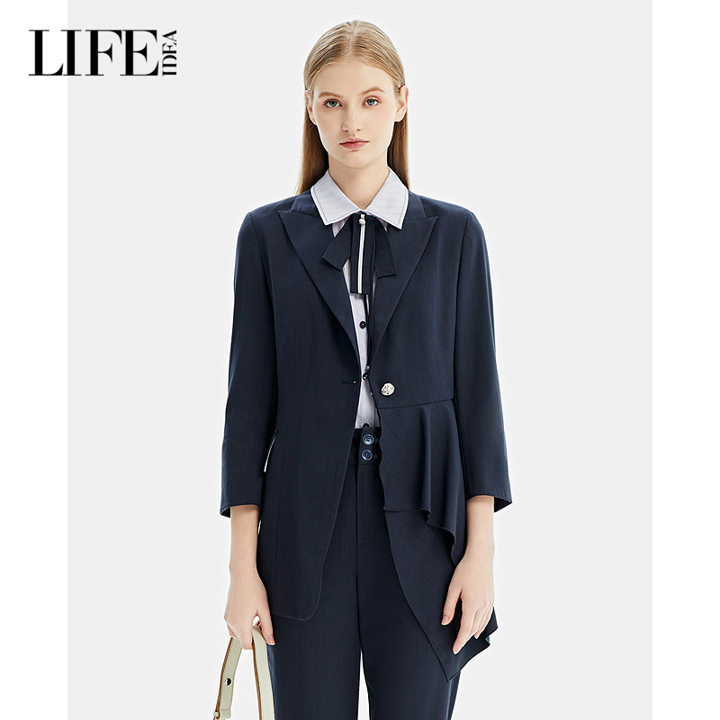 LIFE·IDEA商场同款2025春季新款职场翻领通勤OL中长外套女款