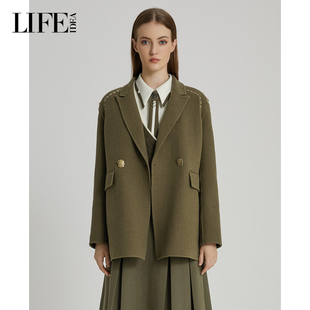毛呢外套宽松通勤休闲大衣女 式 LIFE·IDEA商场同款 高织密西装