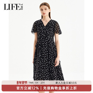 莱芙·艾迪儿短袖薄纱连衣裙2025新款今年流行爆款夏季掐腰裙子