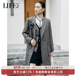 显瘦毛呢外套 羊毛外套女立体剪裁修身 莱芙·艾迪儿秋季 格雷灰长款