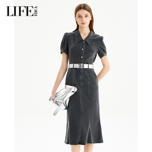 莱芙·艾迪儿2025年夏季新品商场同款牛仔连衣裙可水洗