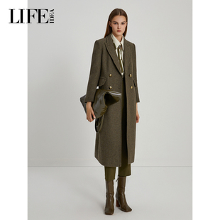 气质羊毛呢大衣 新款 LIFE·IDEA高级感冷杉绿西装 外套女长款