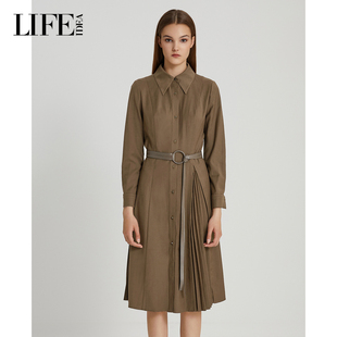 领束腰系带修身 LIFE·IDEA冬季 衬衫 新款 显瘦连衣裙 新品