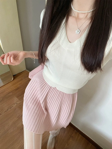 Трикотажная летняя тонкая приталенная футболка с коротким рукавом, на шнурках, в американском стиле