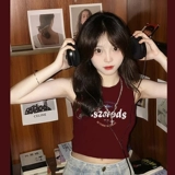 Бордовый летний топ с чашечками, футболка без рукавов, в американском стиле, по фигуре, облегающий крой