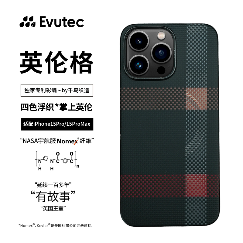 Evutec英伦格凯夫拉超薄外置磁吸半包手机壳适用苹果iPhone15 Pro/Pro Max新款MagSafe碳纤维纹保护套男生