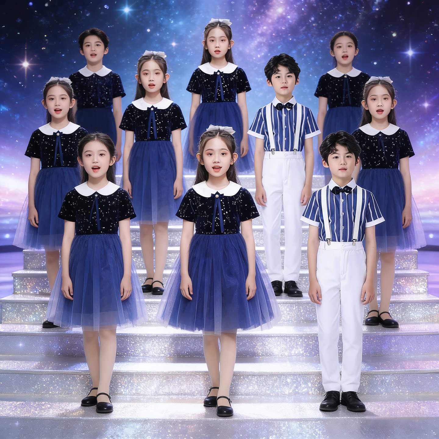 儿童演出小学生合唱红歌国庆亮片图片