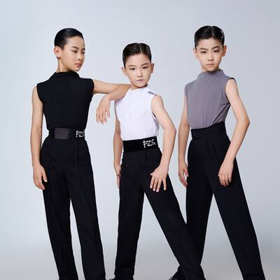 2026新款FZS舞服少儿拉丁舞男生高领无袖上衣帅气练习服男童跳舞