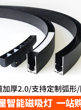 圆弧形磁吸轨道灯异型定制暗装嵌入式客厅无主灯明装泛光灯格栅灯