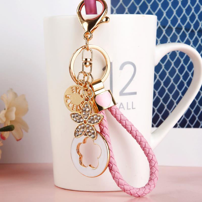 网红可爱水钻五叶草汽车钥匙扣女韩国创意包挂件挂饰情侣钥匙链圈