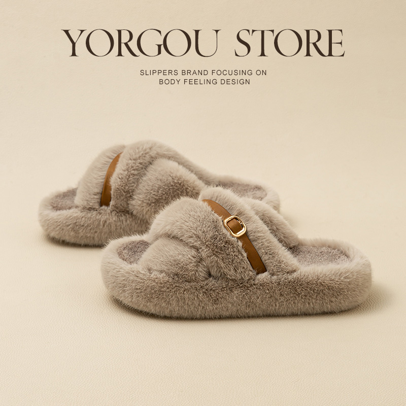 远港牛筋底毛绒棉拖鞋防滑保暖