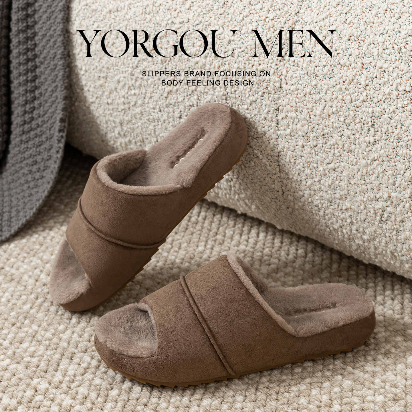 远港男士开口棉拖鞋秋冬季外穿