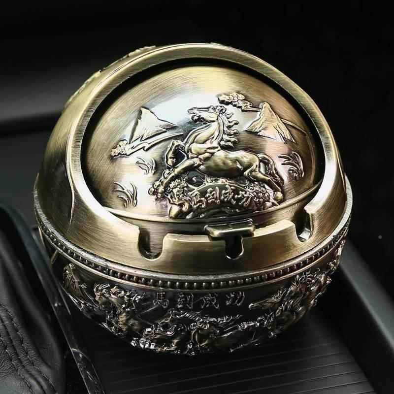 纯铜灰缸带盖欧式小烟灰缸家用客厅创意个性潮流复古防飞灰办公室